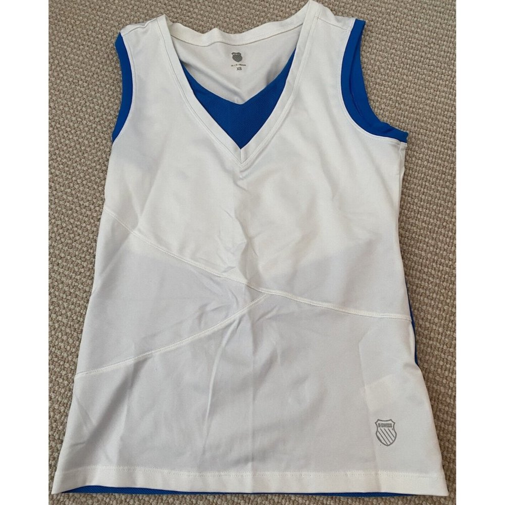 K Swiss Womens Tennis Athletic Summer Deep V Tank White Blue XS
